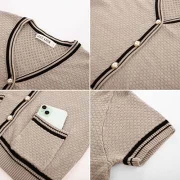 GRACE KARIN Women's Knit Cardigan Sweaters Casual Short Sleeve Open Front Button Down Texture Cardigans Khaki S