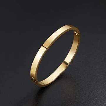 RIMRIVA Gold Bracelet Bangle Simple Gold Bracelets for Women Trendy Love Gifts Bangle Stackable Jewelry Birthday Anniversary Wedding Gifts for Wife Mom Best Friend Graduation Her