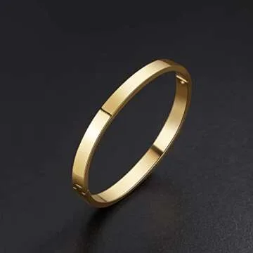 RIMRIVA Gold Bracelet Bangle Simple Gold Bracelets for Women Trendy Love Gifts Bangle Stackable Jewelry Birthday Anniversary Wedding Gifts for Wife Mom Best Friend Graduation Her