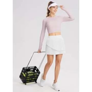 BALEAF Womens Pleated Tennis Skirt with Shorts Double Layered Flowy Golf Skorts for Woman High Waist Tummy Control Pockets Athletic Running White M