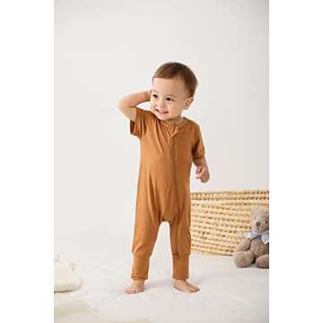 Feidoog Toddler 2 Pack Baby Zipper Rompers Cotton Short Sleeve 2 Way Zipper One Piece Jumpsuit Outfits,Brown,3-6M