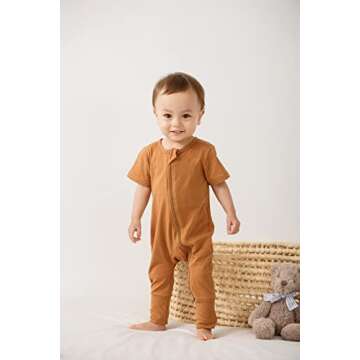 Feidoog Toddler 2 Pack Baby Zipper Rompers Cotton Short Sleeve 2 Way Zipper One Piece Jumpsuit Outfits,Brown,3-6M