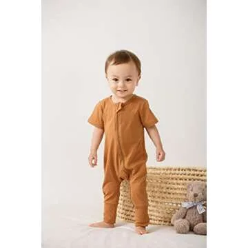 Feidoog Toddler 2 Pack Baby Zipper Rompers Cotton Short Sleeve 2 Way Zipper One Piece Jumpsuit Outfits,Brown,3-6M