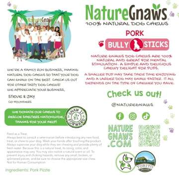 Nature Gnaws Extra Thin Pork Bully Sticks for Small Dogs 5-6" (15 Count) - Long Lasting for Light Chewers and Puppies - Natural Bacon Dog Chew Treats