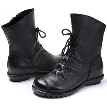 Clarsunny Women's Leather Casual Soft Flat Boots
