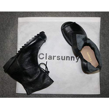 Clarsunny Women's Leather Casual Soft Flat Boots