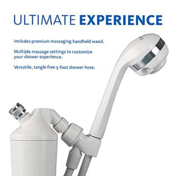 Aquasana Filtered Shower Head - Max Flow Rate w/ Handheld Wand - Reduces Over 90% of Chlorine from Hard Water - Carbon & KDF Filtration Media - Soften Skin & Hair - AQ-4105, White