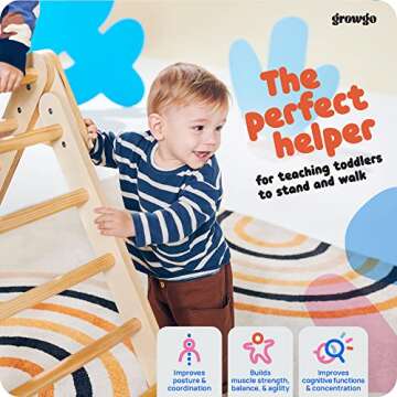 GROWGO Pikler Triangle Climber with Ramp - Toddler Climbing Toys Indoor Montessori Climbing Toy Set Pickle Triangle Montessori, Baby Climbing Toys Indoor, Pickler Set Wooden Play Gym, Kids Climbers