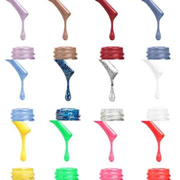 Gel Nail Polish Set - 12 Pcs Gel Nail Polish with 4 Classic Colors, 2 Glitter Colors and 6 Neon Colo...