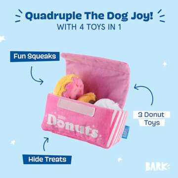Barkbox Dog Toys – Barker’s Dozen Donuts Plush 4 in 1 Multi Part Interactive Dog Toy for Dogs & ...