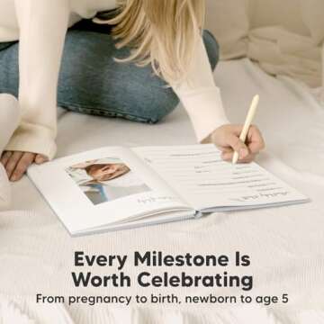 Baby Memory Book First 5 Years Journal - Modern Baby Milestone Book Hardcover 66 Pages, Baby’s First Year Book, Baby Book for Boys,Girls,Baby Photo Albums,Baby Scrapbook Album(Dust Gray)