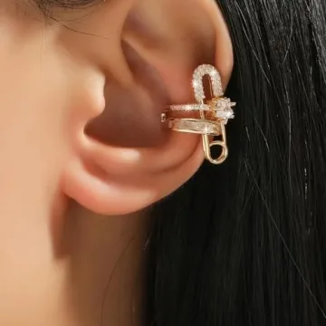 Stylish Rhinestone Gold Ear Cuff Non Pierced Earrings