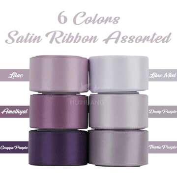 HUIHUANG Lilac Ribbon 1 inch Purple Satin Ribbon Double Face Satin Silk Ribbon Assortment for Flower...