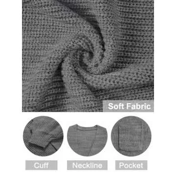 MEROKEETY Women's Fall Open Front Long Lantern Sleeve Cardigan Oversized Chunky Outwear with Pocket Dark Grey