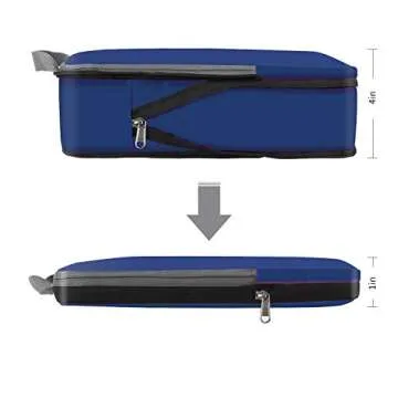 BAGAIL 4 Set/6 Set/8 Set Compression Packing Cubes Travel Accessories Expandable Packing Organizers(Navy ClothPattern 4 Set)