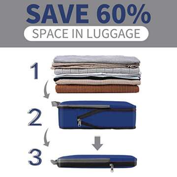 BAGAIL 4 Set/6 Set/8 Set Compression Packing Cubes Travel Accessories Expandable Packing Organizers(Navy ClothPattern 4 Set)