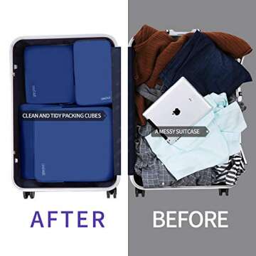 BAGAIL 4 Set/6 Set/8 Set Compression Packing Cubes Travel Accessories Expandable Packing Organizers(Navy ClothPattern 4 Set)