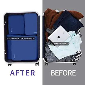 BAGAIL 4 Set/6 Set/8 Set Compression Packing Cubes Travel Accessories Expandable Packing Organizers(Navy ClothPattern 4 Set)