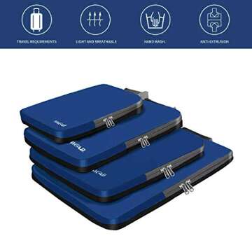 BAGAIL 4 Set/6 Set/8 Set Compression Packing Cubes Travel Accessories Expandable Packing Organizers(Navy ClothPattern 4 Set)