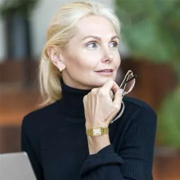 JewelryWe Women's Ultra Thin Easy Reader Watch with Elastic Strap, Golden/Silver Square Watch