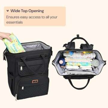 BabbleRoo Diaper Bag Backpack, Multifunction Nappy Changing Bag with Changing Pad, Stroller Straps & Pacifier Case, Unisex Stylish Travel Back Pack for Moms & Dads - Black