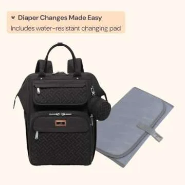 BabbleRoo Diaper Bag Backpack, Multifunction Nappy Changing Bag with Changing Pad, Stroller Straps & Pacifier Case, Unisex Stylish Travel Back Pack for Moms & Dads - Black