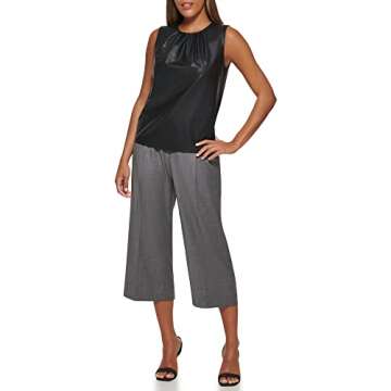 Calvin Klein Women's Sleeveless High Neck Suiting Blouse, Black, 12