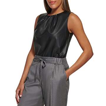 Calvin Klein Women's Sleeveless High Neck Suiting Blouse, Black, 12