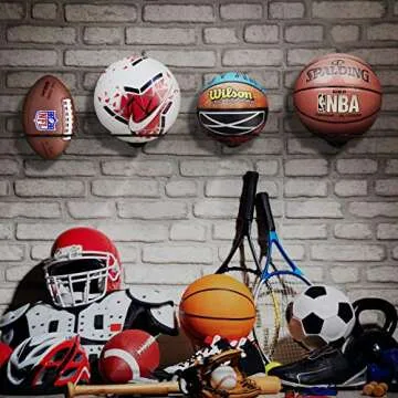 S SUCHEK Basketball Holder Wall Mount, Ball Holder Wall Mount, Ball Display Wall Storage for Basketball, Soccer Ball, Volleyball, Football, Rugby(4 Pieces, Black)