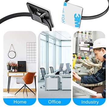 3/4" 3M Back-Glue Self Adhesive White Strong Cable Zip Tie Mounts 100pcs with 8" Ties, Screws, Outdoor Sticky Wire Fasteners Cable Clips Management Anchors Organizer Holders Squares