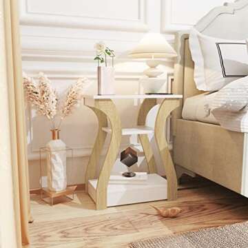 FROMJBEST End Table with Charging Station, Side Table with USB Ports and Outlets, Nightstand, 3 Tier...