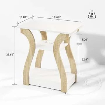 FROMJBEST End Table with Charging Station, Side Table with USB Ports and Outlets, Nightstand, 3 Tier End Table with Storage Shelf for Living Room, Bedroom (White)