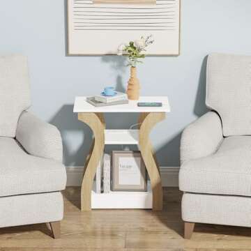 FROMJBEST End Table with Charging Station, Side Table with USB Ports and Outlets, Nightstand, 3 Tier End Table with Storage Shelf for Living Room, Bedroom (White)