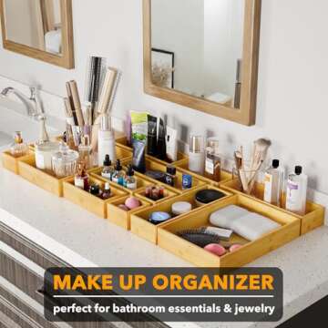 SpaceAid 14-Piece Bamboo Drawer Organizer Storage Set