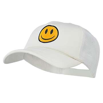 e4Hats.com Smile Face Embroidered Big Size Trucker Cap - White OSFM