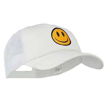 e4Hats.com Smile Face Embroidered Big Size Trucker Cap - White OSFM