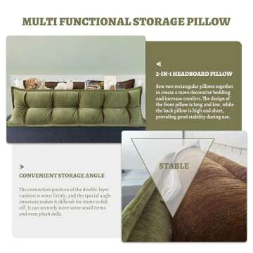 Johnear Headboard Backrest Set of 2 Pack Chenille Throw Pillows for Daybed Couch Support Reading Pillows for Sitting in Bed Adult, Orange Green Large Bolster Pillow for King Size Bed Wedge Pillow