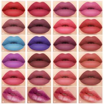 Ownest 24 Colors Matte Velvety Liquid Lipstick Set,Waterproof Long Lasting Non-Stick Cup Liquid Lipgloss Beauty Cosmetics Makeup Kit