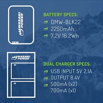 Wasabi Power Battery (2-Pack) and USB-C Dual Battery Charger for Panasonic DMW-BLK22 and Panasonic Lumix DC-S9, DC-G9 IIDC-S5, DC-S5 II, DC-S5 IIX, GH5 II, GH6, S5II, S5IIX, S5M2, S5M2X, GH5M2