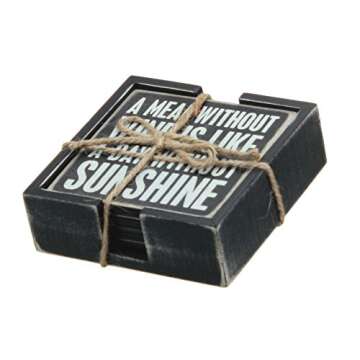 Primitives By Kathy Classic Black and White Coasters, Set of 4, Wine