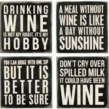 Primitives By Kathy Classic Black and White Coasters, Set of 4, Wine