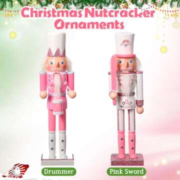 Huwena 2 Pcs Pink Christmas Nutcracker Ornaments - Holiday Decoration Figures 12 Inch