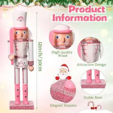 Huwena Pink Nutcracker Ornaments for Christmas Decor
