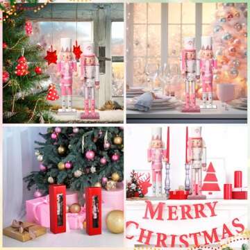 Huwena Pink Nutcracker Ornaments for Christmas Decor