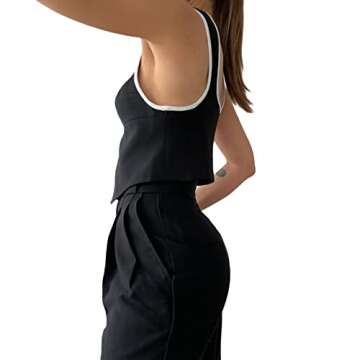 Women Sexy Tank Top Y2K Sleeveless Crop Top Fashion Summer Solid Slim Fit Blouse Tops(V-Black Colorblock top,S)