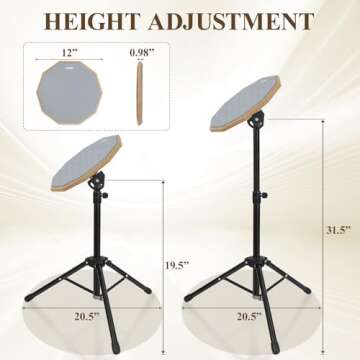 Drum Practice Pad Snare Drum Stand Set 12 In With Double Sided Silent Drum Pad, Drum sticks,Carrying Bag Adjustable Stand (Grey)