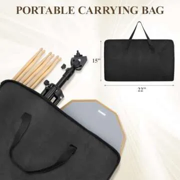 Drum Practice Pad Snare Drum Stand Set 12 In With Double Sided Silent Drum Pad, Drum sticks,Carrying Bag Adjustable Stand (Grey)