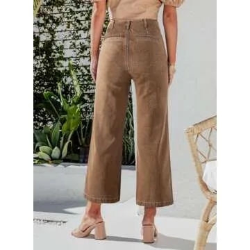 Sidefeel Women's Wide Leg Jeans High Waisted Stretchy Straight Leg Jeans Buttoned Loose Denim Pants ...