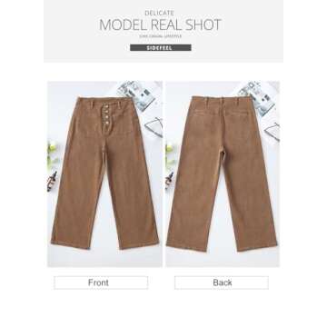 Sidefeel Women's Wide Leg Jeans High Waisted Stretchy Straight Leg Jeans Buttoned Loose Denim Pants with Pocket Brown Size 8