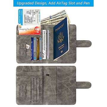 Airtag Passport Holder Cover Wallet RFID Blocking Leather Case Travel Essentials Luggage Accessories Travel Must Have(118#Grey)